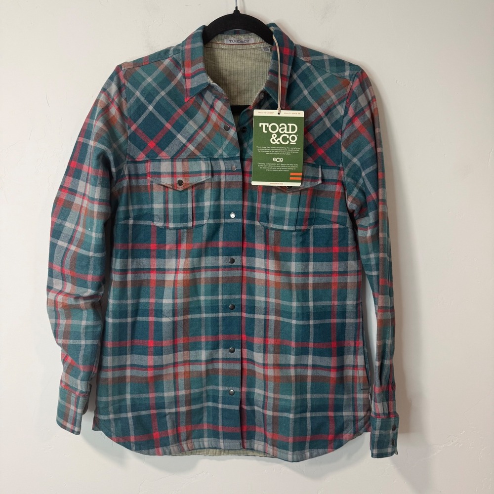 Toad&Co Womens Jacquette Overshirt XS Deep Teal New Plaid Eco Friendly Lined